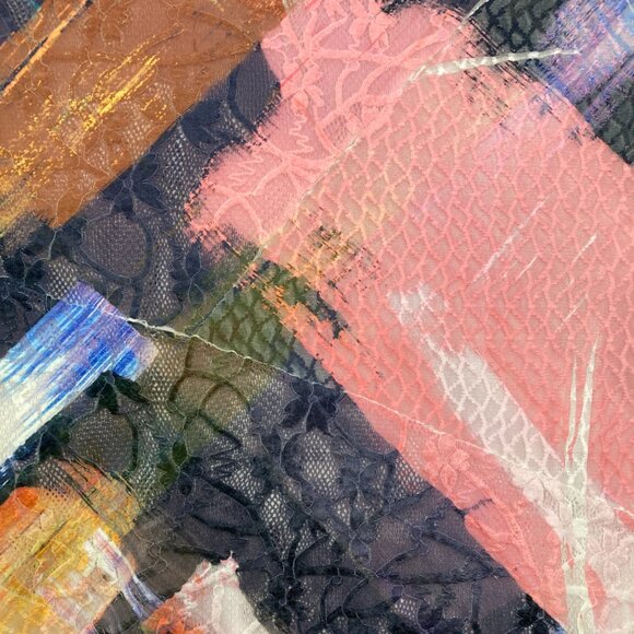 Top Ligne size Small Colorful Abstract Stretch Knit Mesh Accents Artsy Blouse - Picture 8 of 12